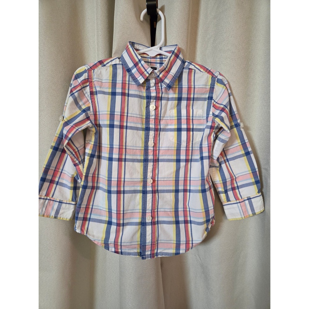 Janie and Jack Boys 2T Plaid Button Down Shirt Multi Color Roll Tab Cotton
